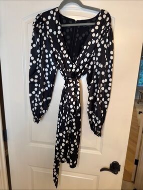 White House Black Market Black and White Polka Dot Wrap Dress